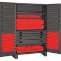 14 Gauge Flush Style 12 Door Shelves Lockable Cabinet with 69 Red Hook on Bins & Adjustable Shelf & 4 Drawers Gray - 48 in.