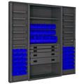 14 Gauge 12 Door Shelves Lockable Cabinet with 52 Blue Hook on Bins & 1 Adjustable Shelf & 4 Drawers Gray - 36 x 24 x 72 in.