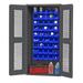 Durham EMDC361845B5295 14 Gauge Flush Door Style Lockable Clearview Cabinet with 45 Blue Hook on Bins Gray - 36 in.