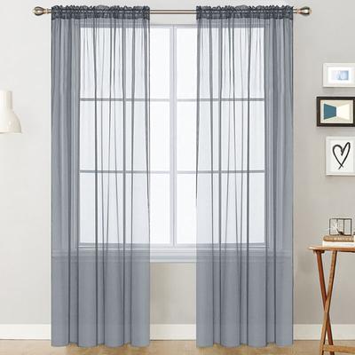 Sheer Curtains Living Room Rod Pocket Window Curtain Panels Bedroom Semi Sheer Voile Curtains