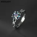 ANENJERY Thai argent coloré carré Zircon bagues pour femmes mode personnalité bijoux Vintage