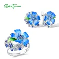 SANTUZZA-Ensemble de bijoux en argent regardé 925 pour femme argent regardé pur 925 fleur bleue