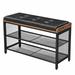 Black Metal Entryway Shoe Rack Storage Bench with Padded Seat Cushion - 18.9'' H x 31.5'' W x 11.8'' D