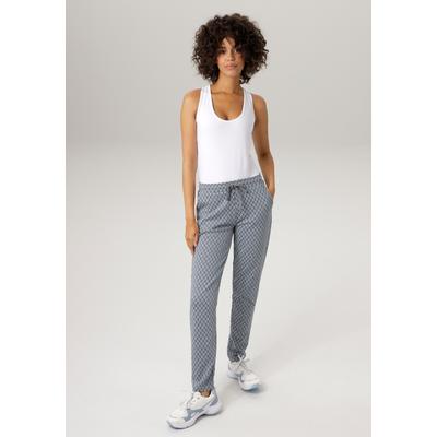 Schlupfhose ANISTON CASUAL, Damen, Gr. 38, N-Gr, blau (hellblau, wollweiß, schwarz), Sweatware, Jersey, Obermaterial: 70% Viskose, 25% Polyester, 5% Elasthan, kariert, gemustert, modisch, figurumspielend knöchelfrei, Hosen, im extravagantem Karo-Dessin Image