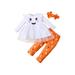 GuliriFei 3PCS Halloween Toddler Baby Girl Thanksgiving Outfit Long Sleeve Pumpkin Ghost T-Shirt Top Tutu Skirt Pants Clothes Set