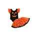 Genuiskids Newborn Infant Baby Girl Halloween Outfit Sleeveless Pumpkin Romper Tulle Tutu Skirt Set Princess Dress Clothes