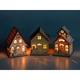 Village de Noël lumineux en Bois avec lumières led, Ensemble de 3 maisons et personnages.