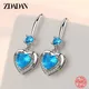 ZDADAN-Boucles d'oreilles pendantes en forme de cœur en cristal bleu pour femme argent regardé 925