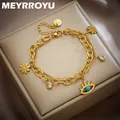 MEYRROYU-Bracelet à breloques vintage avec pendentif fleur aux yeux bleus pour hommes et femmes