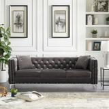 82.3" Modern Velvet 3-Seat Sofa Jeweled Buttons Tufted Square Arm Couch with 2 Pillows for Living Room, Bedroom