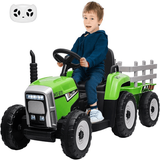 12V Kids Ride on Tractor with Trailer Toddler Electric Tractor with Remote Control for Kids 3-6 Years (Green 25W/Tread Tire)