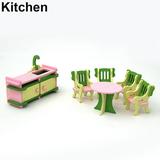 Wooden Doll House Furniture Wood Miniature Bathroom/ Living Room/ Dining Room/ Bedroom/ Kitchen House Furniture Dollhouse Doll Decor Pretend Play Kids Toy