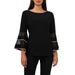 Rhinestone Illusion Bell Sleeve Blouse - Black - Chaus Tops