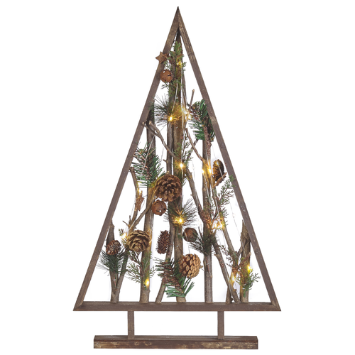 Weihnachtsdekoration Dunkelbraun Kiefernholz 62 cm mit LED-Beleuchtung zum Aufstellen Tannenbaumform Deko Adventsdekoration Tischdeko