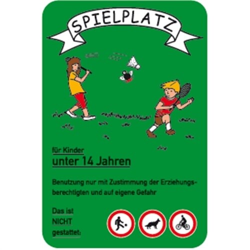 Schild Spielplatz für Kinder unter 14 Jahren..., grün, Alu, 400x600 mm Image