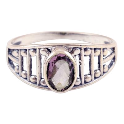 'Sterling Silver Single Stone Ring with 1-Carat Amethyst Gem'