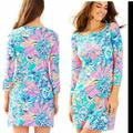 Lilly Pulitzer Dresses | Lilly Pulitzer Sophie Upf 50 Seaside Aqua Breezy Babe Jersey Tunic Shirt Dress | Color: Blue/Pink | Size: Xs