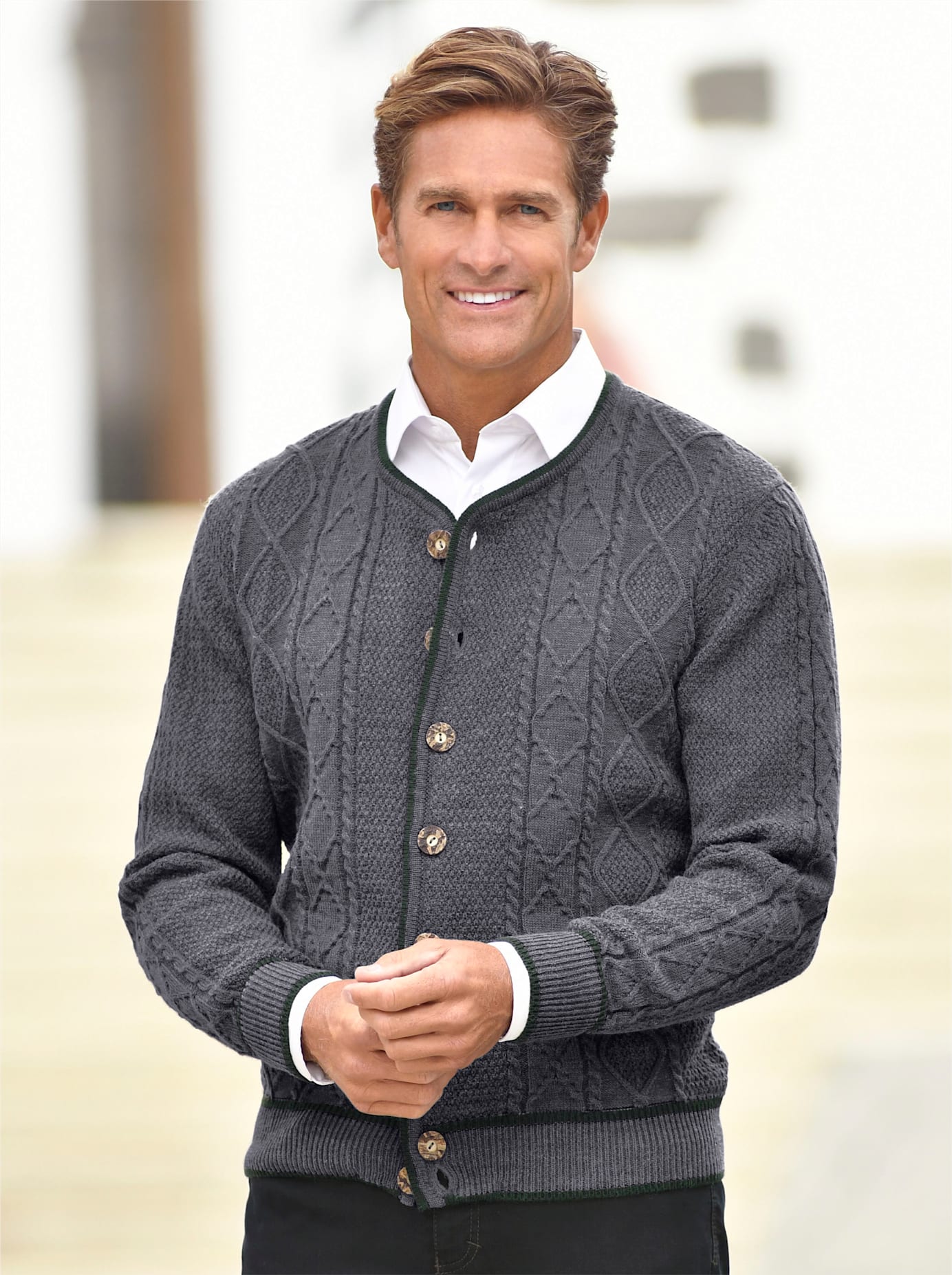 Strickjacke MARCO DONATI, Herren, Gr. 48, grau (grau, meliert), 70% Polyacryl, 30% Wolle, unifarben, Strickjacken Image