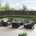 Outdoor Wicker Conversation Set with Fire Table Mist & Brown - Fire Table Side Table - Loveseat & 2 Chars - 5 Piece