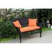 Jeco Black Wicker Patio Love Seat With Orange Cushion And Pillows