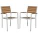 Home Square Aluminum Dining Arm Chair in Silver Frame and Teak - Set of 2