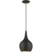 1 Light Mini Pendant in Urban Style-19.5 inches Tall and 7.75 inches Wide-Black/Antique Brass Finish Bailey Street Home 218-Bel-4829336