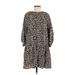 H&M Casual Dress - Shift Crew Neck 3/4 sleeves: Tan Animal Print Dresses - Women's Size X-Small - Print Wash
