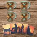 Foundry Select Mesa Southwestern Mug & Cowboy Sunset Coaster 8 PC Set Ceramic in Brown/Green | 7 H x 14 W in | Wayfair
