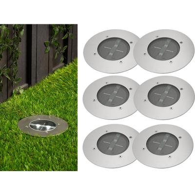 Solar led Bodeneinbaustrahler 6er set für Außen, Edelstahl rund Ø14cm IP67 Image