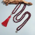 Collier Mala perlé noué en grenat chapelet de prière méditation Yoga arbre de vie pendentif
