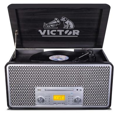 Victor Monument 8-in-1 Wood Music Center with 3-Speed Turntable & Dual Bluetooth
