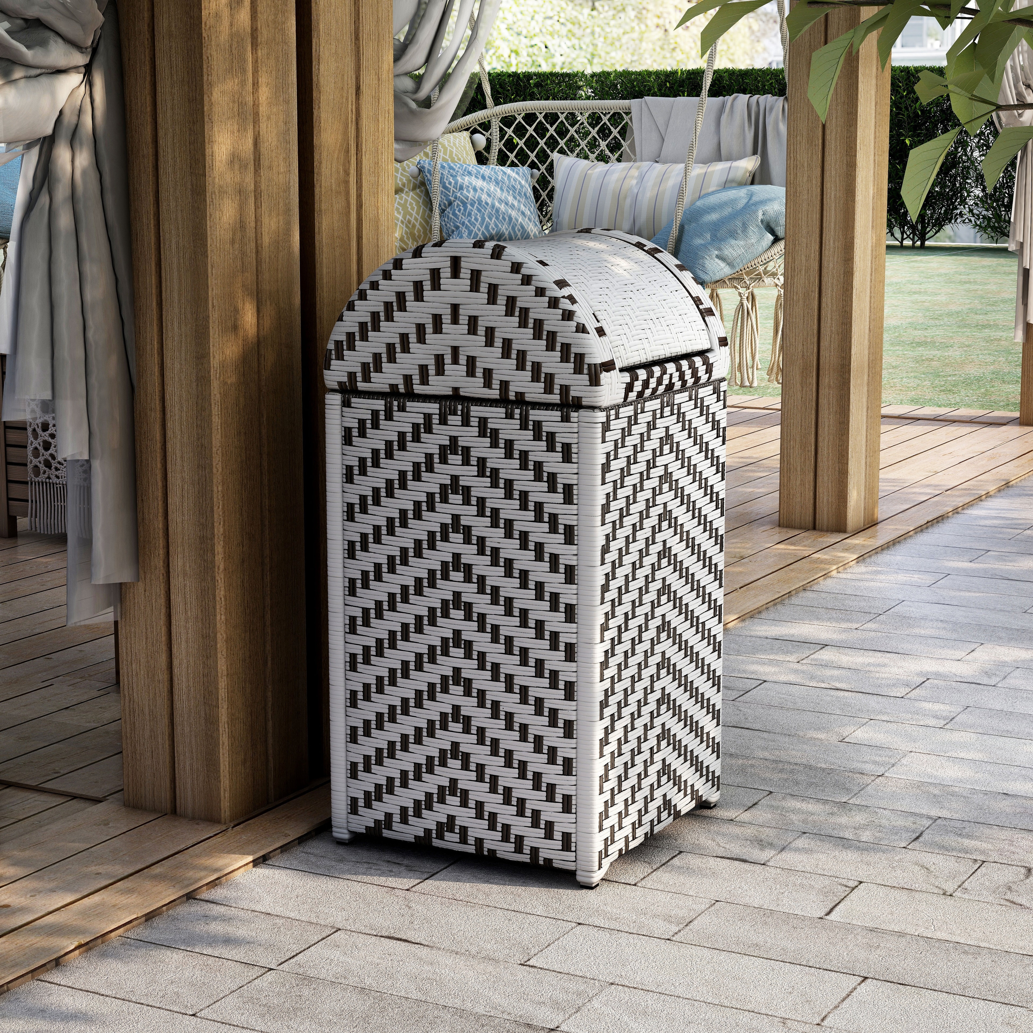 Alat Contemporary Wicker Outdoor Deck Storage Hamper by Furniture of America
