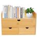 Wood Desktop Organizer with 3 Drawers Desktop Stationary Home Office Art Supplies Organizer Storage Box Brown