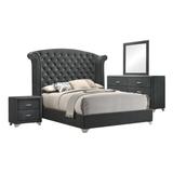 Upholstered California King Bedroom Set in Grey and Chrome