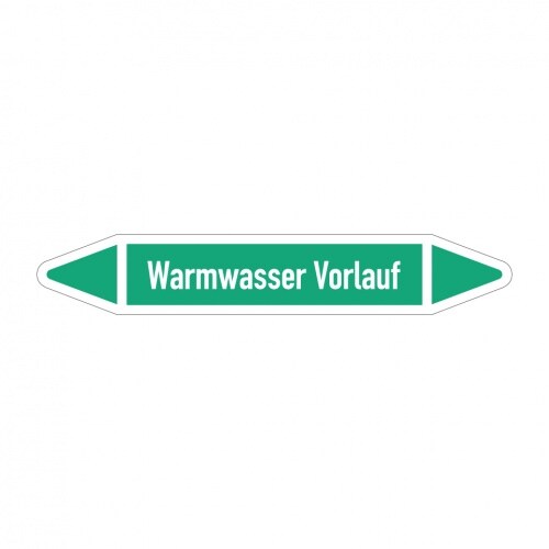 Aufkleber I RKZ Etikett Warmwasser Vorlauf,DIN 2403,grün/weiß,für Ø 25-40mm,154x26mm,5/Bogen Image