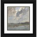 Frans Smissaert 12x13 Black Ornate Wood Framed Double Matted Museum Art Print Titled: River Landscape with Church Tower at Storm (1872 - 1944)