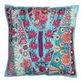 Stylo Culture Indian Couch Cushion Cover 16 x 16 Patchwork Embroidered Turquoise Ethnic 40cm x 40cm Home Decor Cotton Abstract Square Throw Pillow Cover | 1 Pc