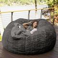 Bean Bag Chair Cover 5FT(No Filler) Soft Fluffy Beanbag Cover Stuffable Round Lazy Sofa Bed Cover for Living Room Bedroom Dormitoryï¼ŒBlack