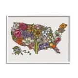 Stupell Industries United States Country Map Detailed Botanical State Flowers Graphic Art White Framed Art Print Wall Art Design by Valentina Harper