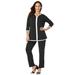 Plus Size Women's 2-Piece Stretch Knit Notch Neck Pant Set by The London Collection in Black White Combo (Size M)
