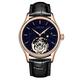Aesop Tourbillon Mechanical Men Watches Skeleton Tourbillon Movement Hand Wind Analog Wristwatches Blue Sandstone Starry Sky Dial Sapphire Business Luxury Watch with Leather Strap 7049 (Rose Gold-L)