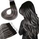 Hetto Balayage Tape in Hair Extensions Ombre Off Black to Gray Mix Black Hair Extensions Tape in Real Human Hair Skin Weft 24 Inch 20pcs 50g