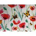 Home Expressions ® Field of Poppies on a White Ground with Butterflies , Oilcloth Tablecloth Wipe Clean Waterproof , Cotton Cloth Pvc Coated Colourful Birds (132cm x 300cm Rectangle)