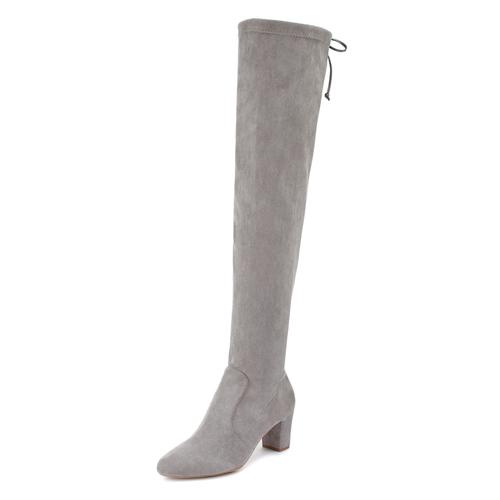 Overkneestiefel LASCANA Gr. 37, Varioschaft, grau (hellgrau) Damen Schuhe Slouchy Boots,Langschaft Stiefel,Schlupf-Boot, weiches Stretchmaterial