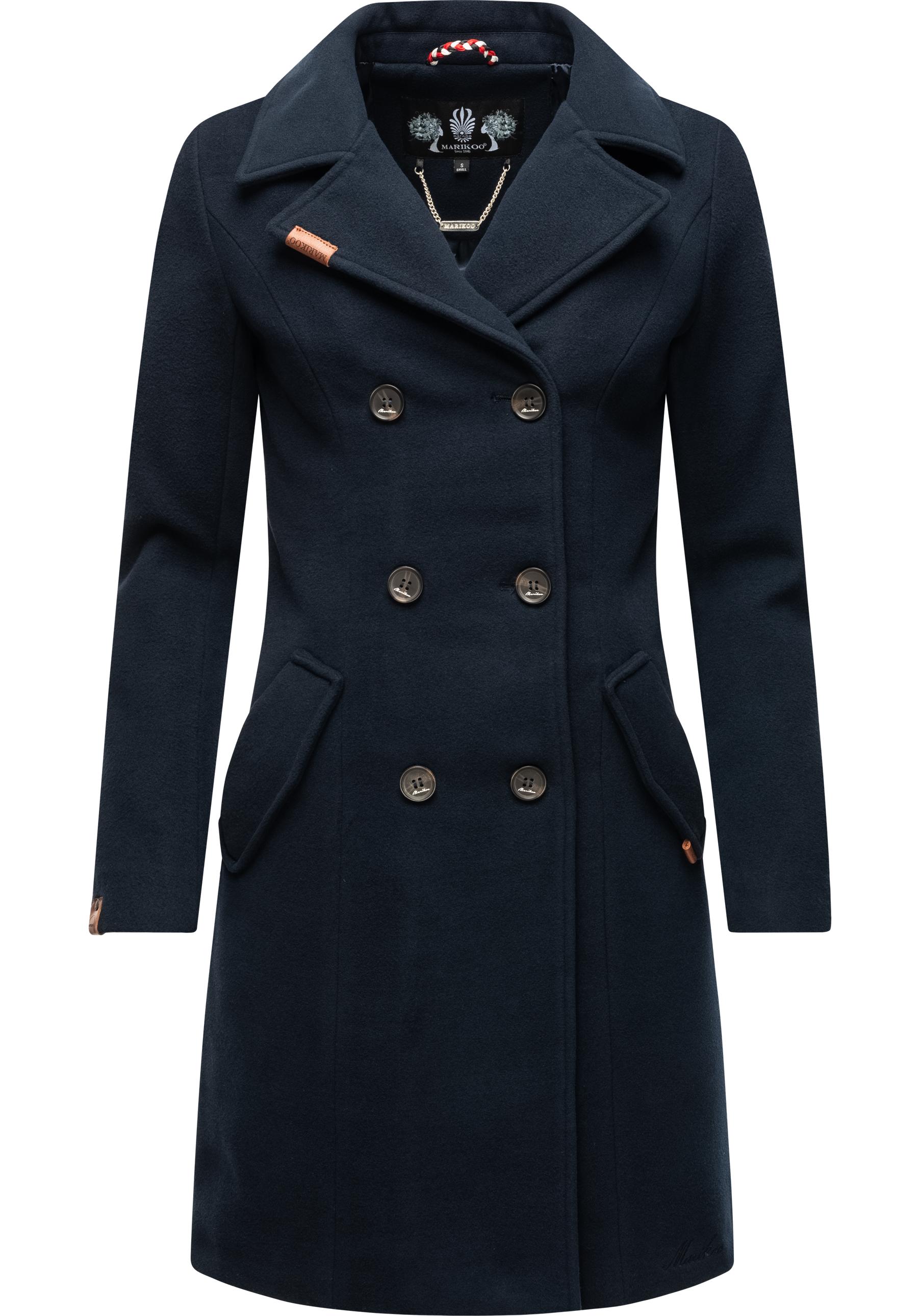 Kurzmantel MARIKOO "Nanakoo", Damen, Gr. M38, blau (navy), Oberstoff: 90% Polyacryl, 8% Viskose, 2% Elasthan, Futter: 100% Polyester, Ärmelfutter: 100% Polyester, figurumspielend ca. Mitte Oberschenkel, Ärmel ohne Ärmelschlitz normaler Saum, Mäntel,... Image