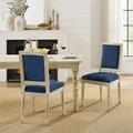 Latitude Run® Linen Armless Dining Chair w/ Antique Brushed Wood Finish Wood/Upholstered/Fabric in Blue | 37.4 H x 21.7 W x 19.7 D in | Wayfair