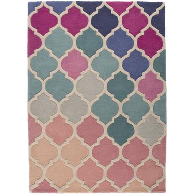 Wollteppich FLAIR RUGS "Rosella", pink (pink, blau), B:200cm H:10mm L:290cm, Wolle, Teppiche, 100% Wolle, mehrfarbig, Ornamente, mit Hoch-Tief-Effekt Image
