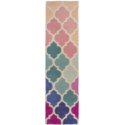 Läufer FLAIR RUGS "Rosella", pink (pink, blau), B:60cm H:10mm L:230cm, Wolle, Teppiche, 100% Wolle, mehrfarbig, Ornamente, mit Hoch-Tief-Effekt, Teppichläufer Image