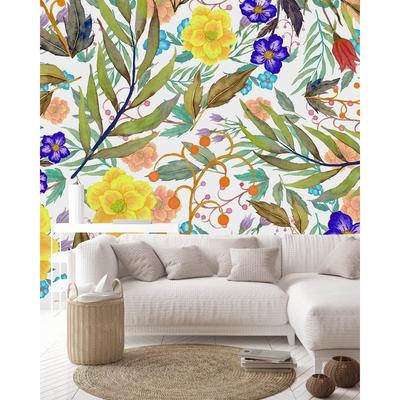 Yellow and Blue Flowers Wallpaper Peel and Stick and Prepasted
