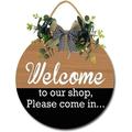 Eveokoki 12 Welcome Our Shop Door Sign Plaque Welcome Wall Hanging Signs Front Door Decor Home Decorative Door Sign Wooden Plaque Hanger for Bedroom Porch Yard Decoration